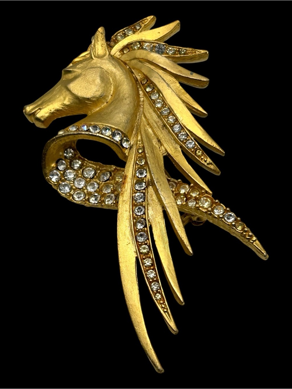 Vintage Horse Head Equestrian Rhinestone Brooch Erwin Pearl